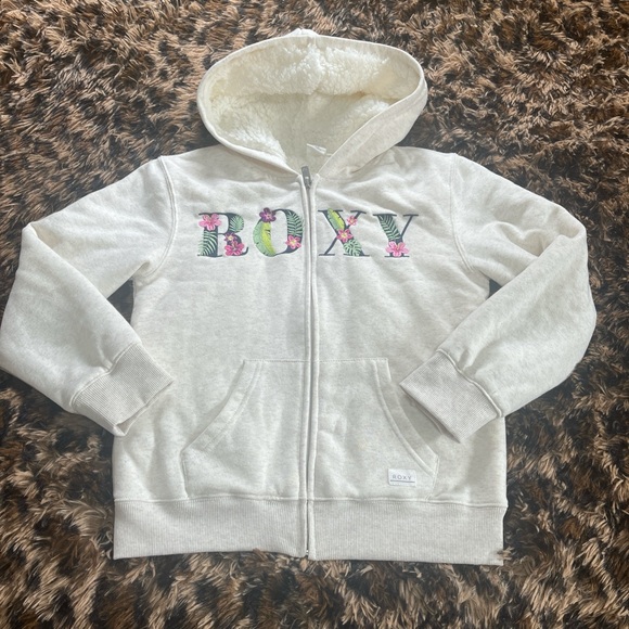 Roxy Off-White Kids Hoodie with Floral Logo - Picture 1 of 8